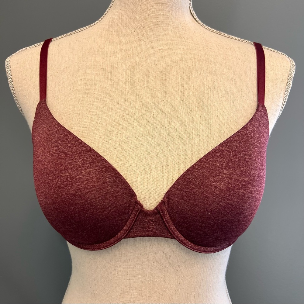 Victoria's Secret Uplift Semi Demi Push up Bra Maroon 36B Heathered Convertible